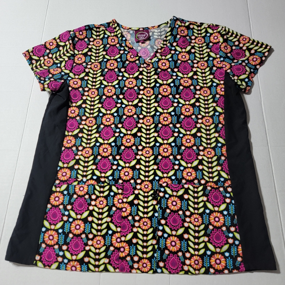 💚 Divine Scrubs‎ JDM Uniform Womens Short Sleeve Medical Scrub Top Size Small